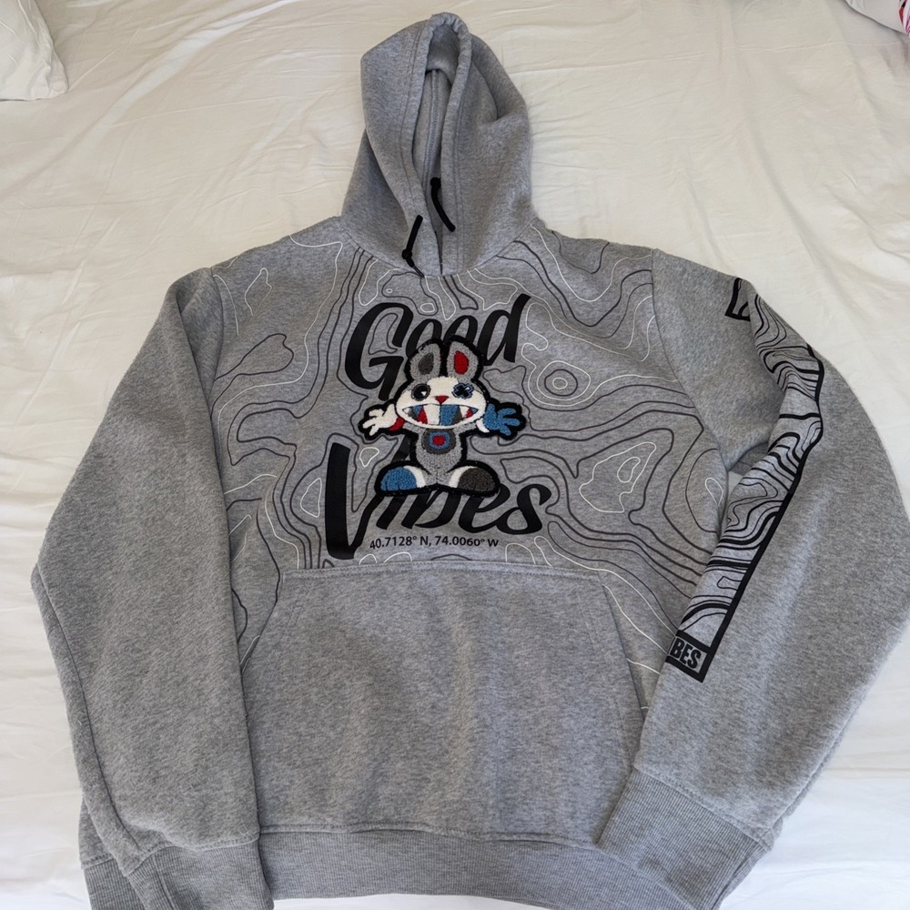 Vintage Southpole Hoodie Good Vibes Bunny 3-D Patch Streetwear Sz L Y2K